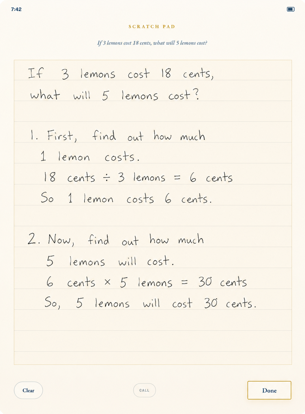 The scratch pad, worked out by hand